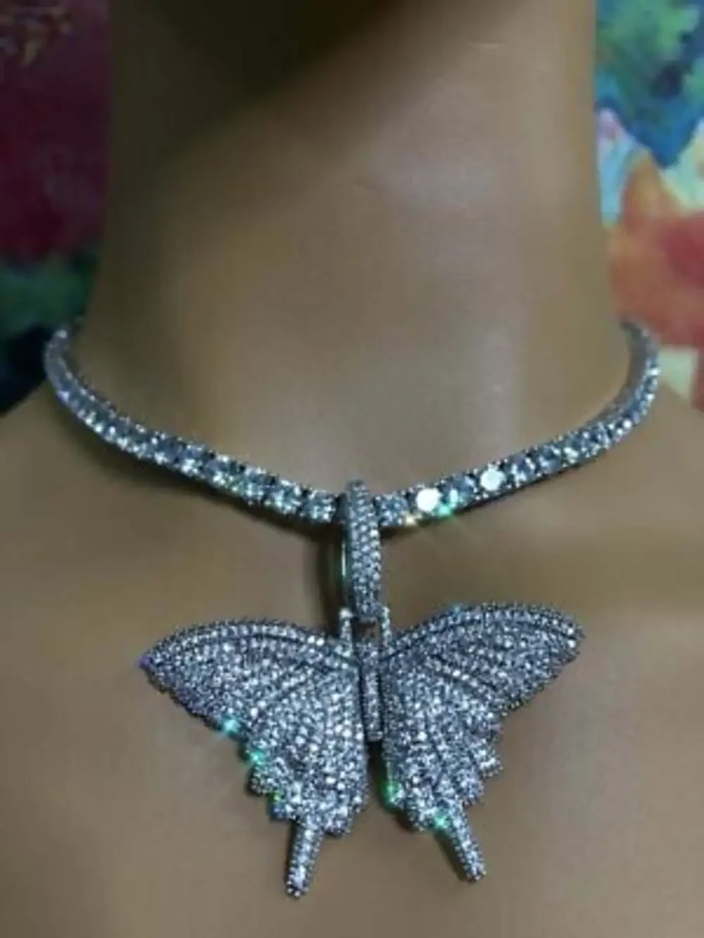 Rhinestone butterfly necklace , Tennis choker, butterfly tennis necklace,